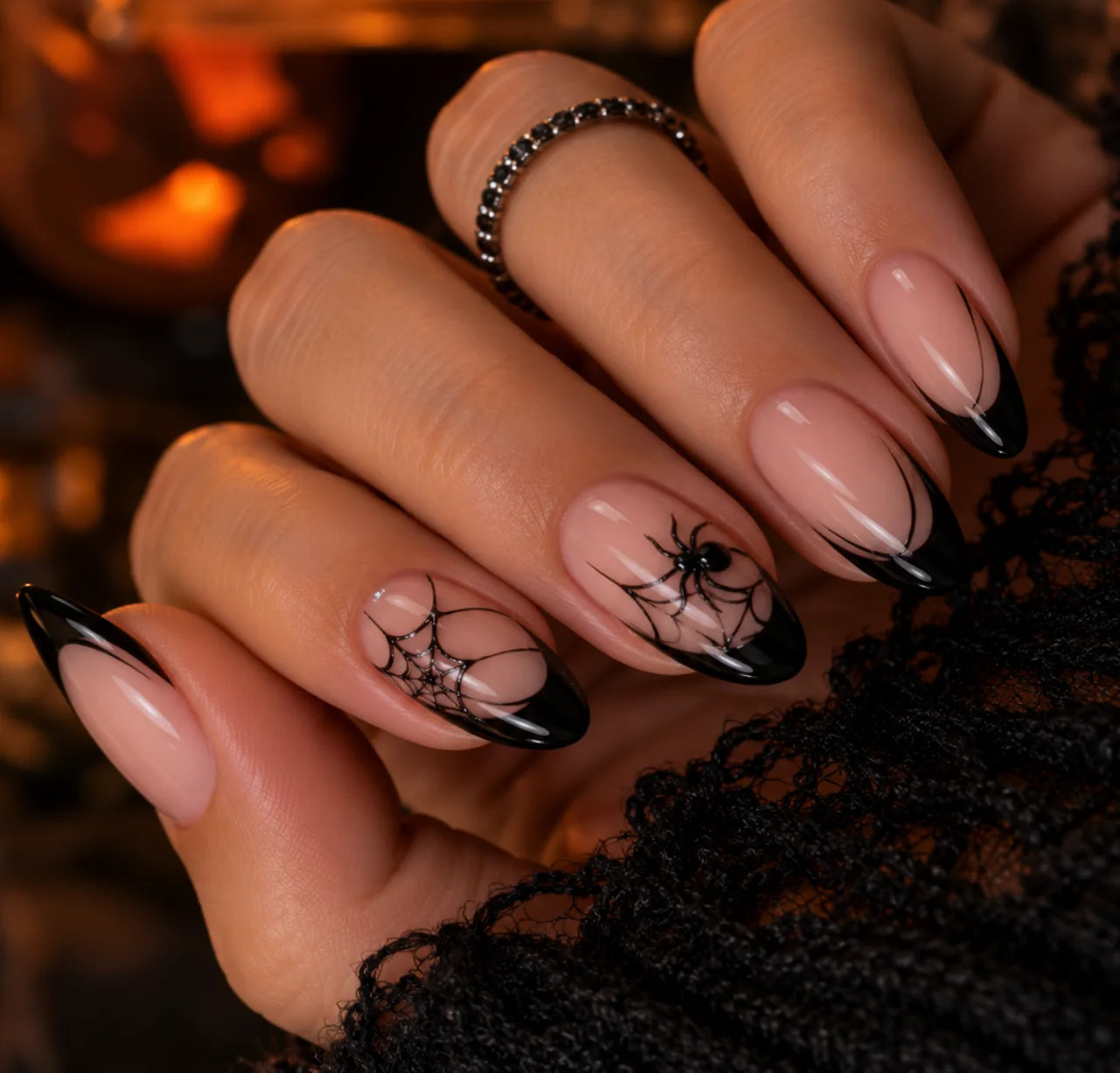 Spiderweb accent nails for Halloween