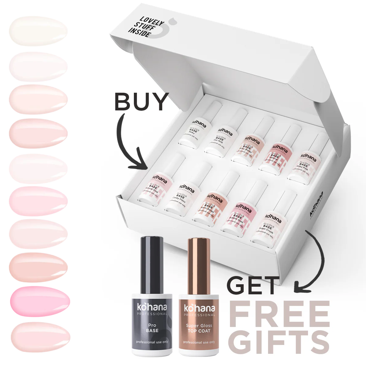 Bundle Set of 10 Cover Builder Base Colours + FREE Pro Base & Super Gloss Top Coat