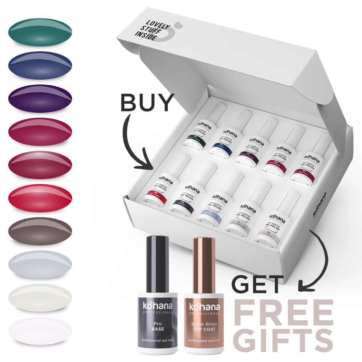 Bundle Set of 10 Eternal Collection Colours + FREE Pro Base & Super Gloss Top Coat