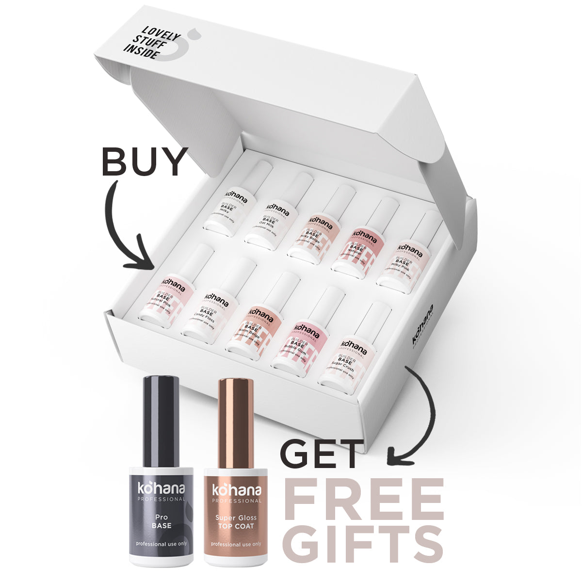 Bundle Set of 10 Cover Builder Base Colours + FREE Pro Base & Super Gloss Top Coat