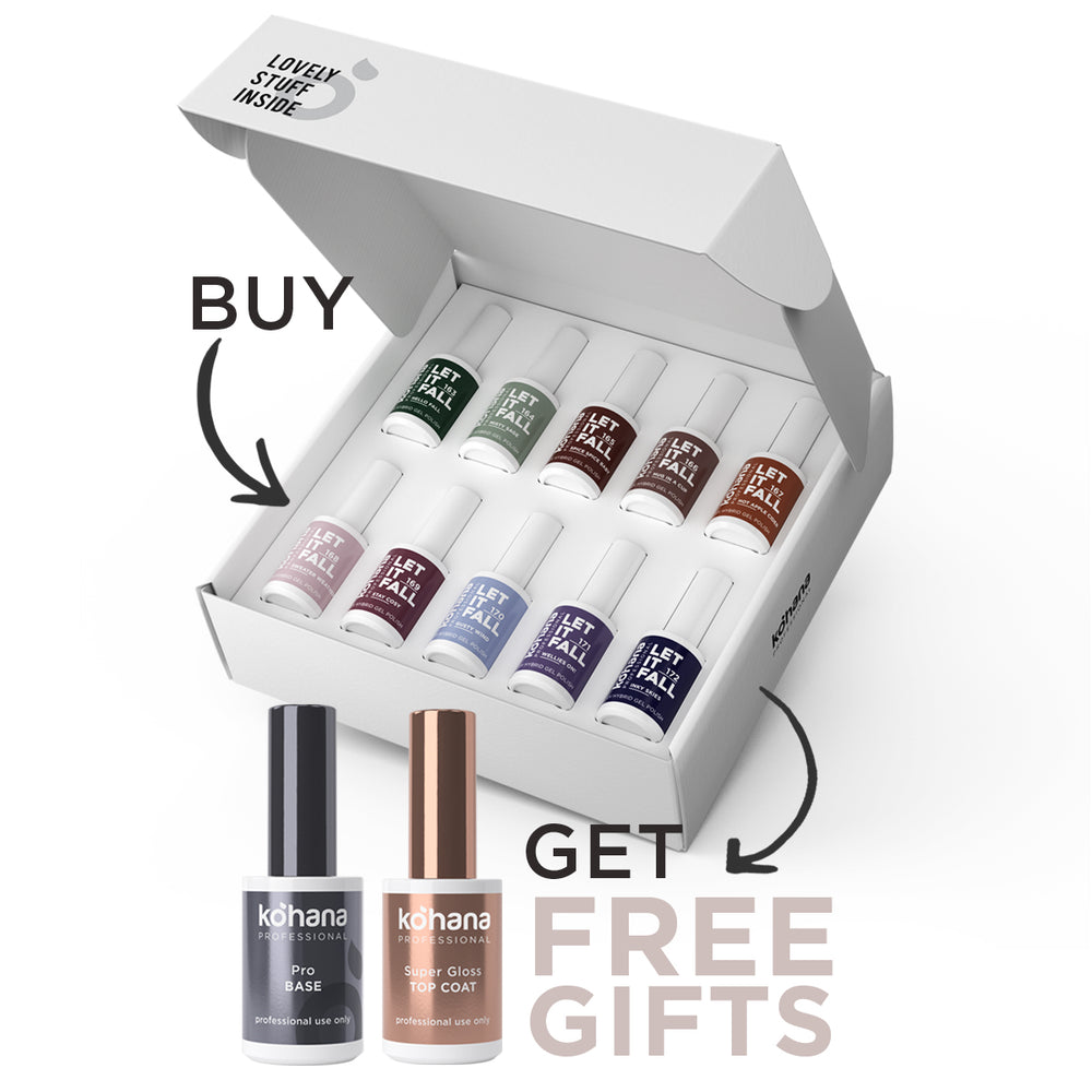 Bundle Set of 10 Let it Fall Collection Colours + FREE Pro Base & Super Gloss Top Coat