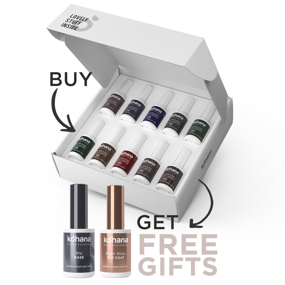 Bundle Set of 10 Mystic Eclipse Collection Colours + FREE Pro Base & Super Gloss Top Coat