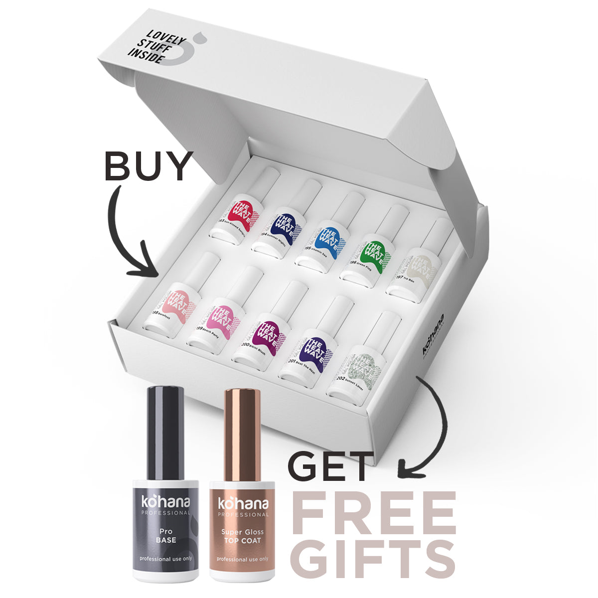Bundle Set of 10 The Heat Wave Collection Colours + FREE Pro Base & Super Gloss Top Coat
