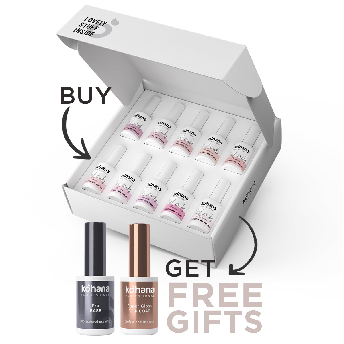 Bundle Set of 10 The Lady Collection Colours + FREE Pro Base & Super Gloss Top Coat