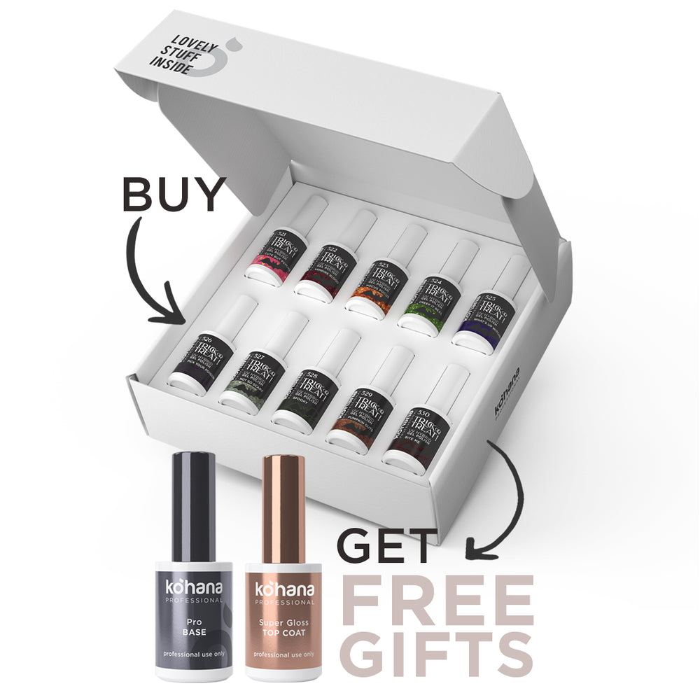 Bundle Set of 10 Trick or Treat! Collection Colours + FREE Pro Base & Super Gloss Top Coat