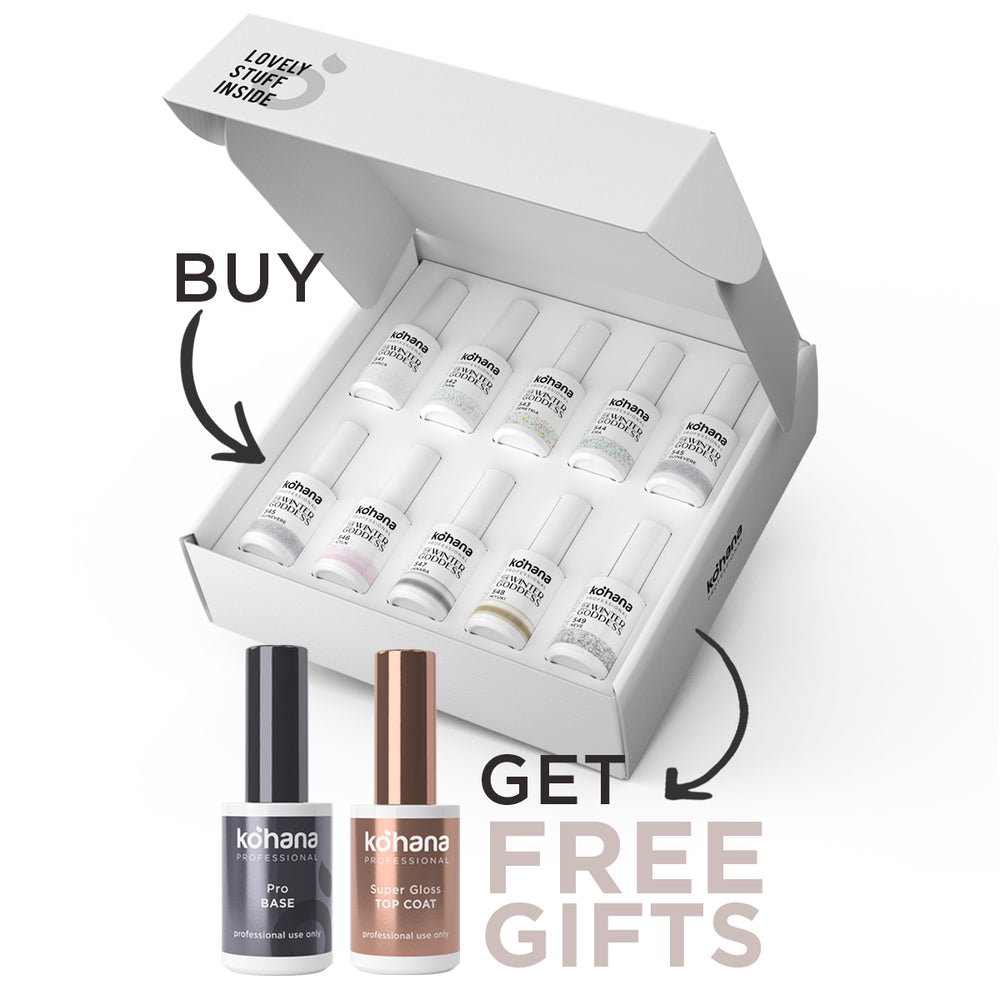 Bundle Set of 10 The Winter Goddess Collection Colours + FREE Pro Base & Super Gloss Top Coat