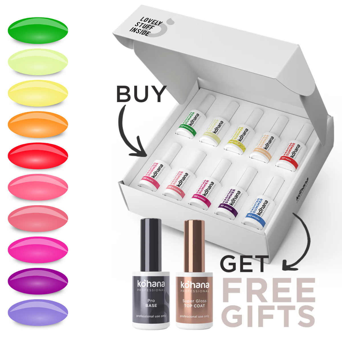 Bundle Set of 10 Hashtag Summer Collection Colours + FREE Pro Base & Super Gloss Top Coat