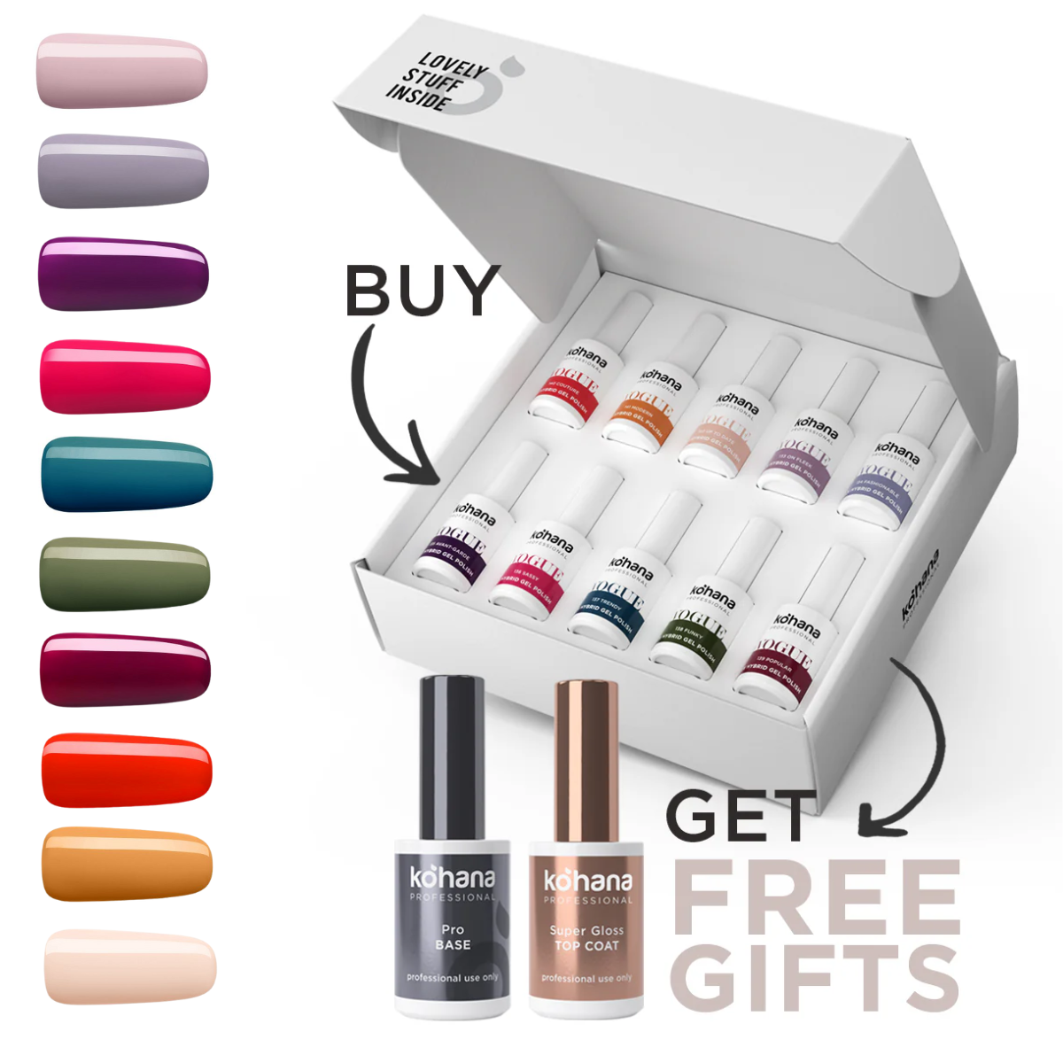 Bundle Set of 10 In Vogue Collection Colours + FREE Pro Base & Super Gloss Top Coat