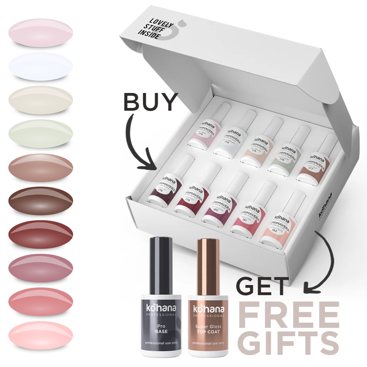 Bundle Set of 10 La Primavera Collection Colours + FREE Pro Base & Super Gloss Top Coat