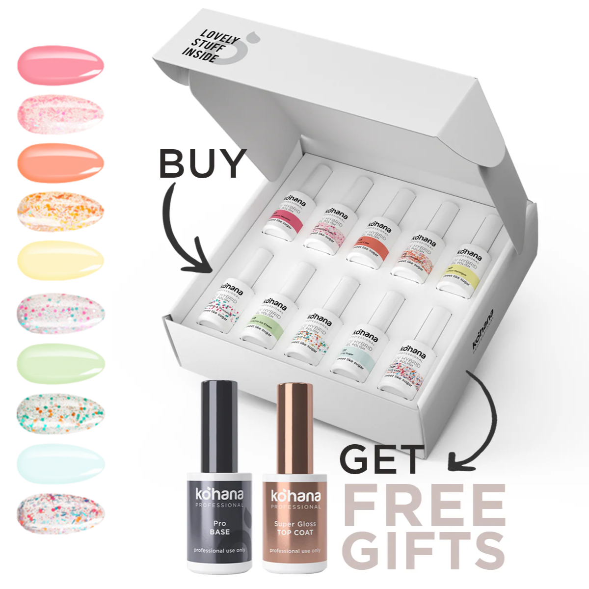 Bundle Set of 10 Sweet Like Sugar Collection Colours + FREE Pro Base & Super Gloss Top Coat