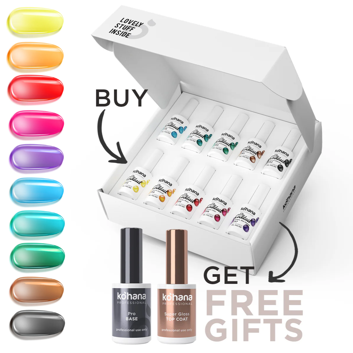 Bundle Set of 10 The Cocktail Collection Colours + FREE Pro Base & Super Gloss Top Coat