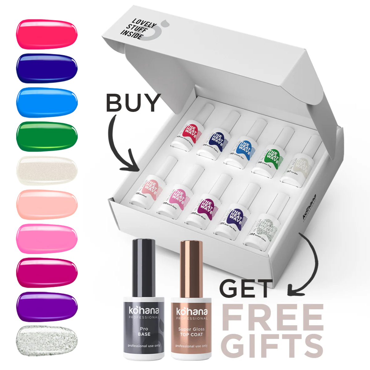 Bundle Set of 10 The Heat Wave Collection Colours + FREE Pro Base & Super Gloss Top Coat