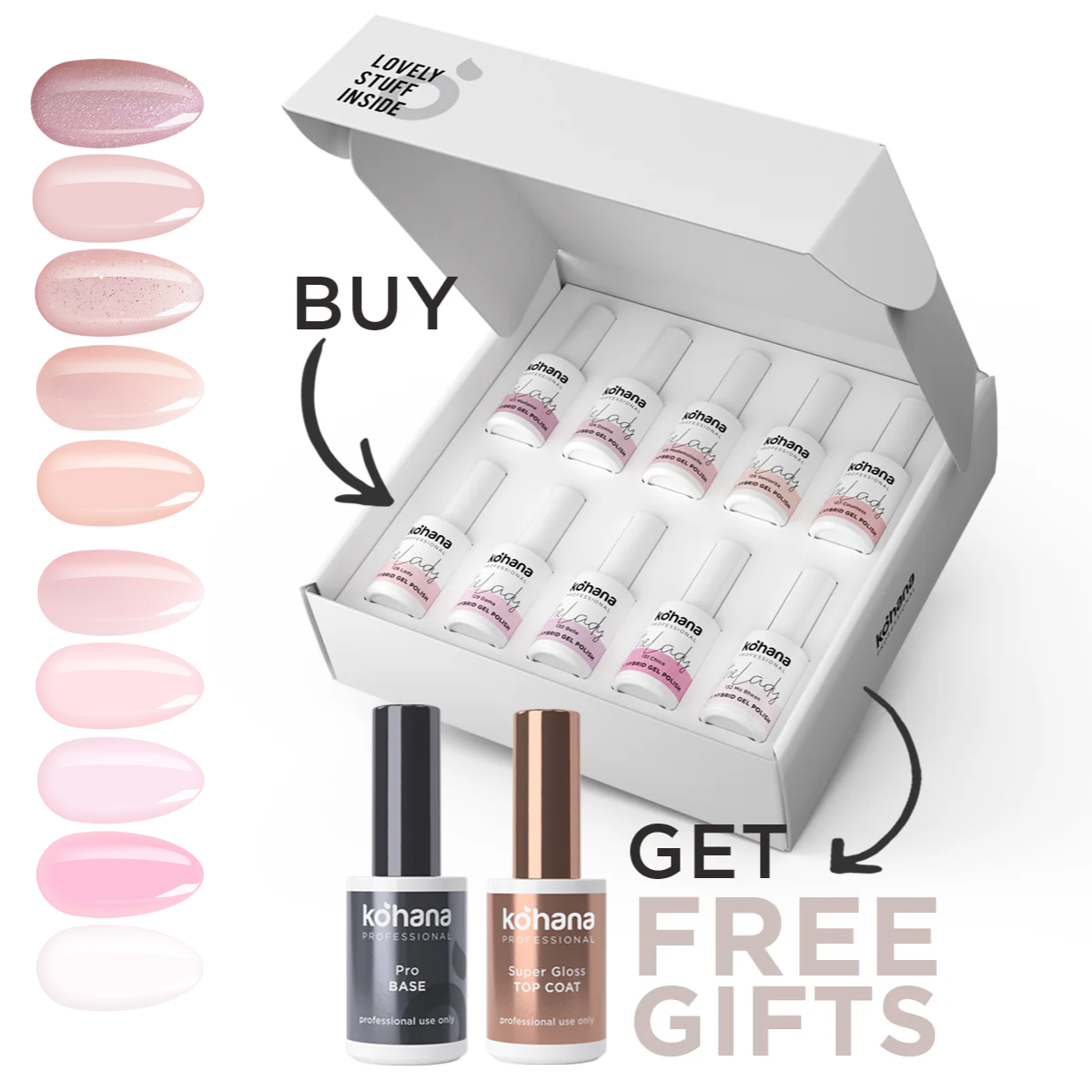 Bundle Set of 10 The Lady Collection Colours + FREE Pro Base & Super Gloss Top Coat