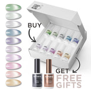 Bundle Set of 10 Cat Eye 2.0 Collection Colours + FREE Pro Base & Super Gloss Top Coat